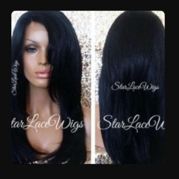 Long Straight Black Lace Front Wig - Human Hair BIend In Dark Brown
